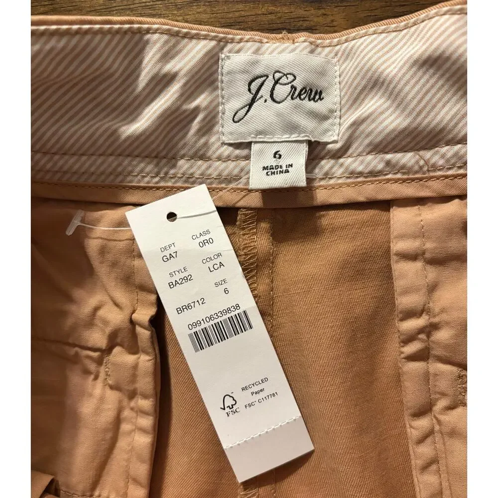 J Crew Women’s 6 Pants Wide Leg Crop Pleated Cotton Chino High Rise Trouser
